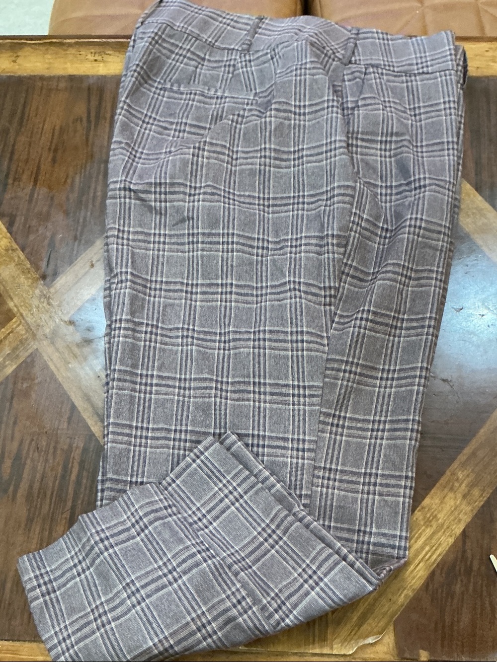 Lane Bryant Gray and Purple Plaid Wide-Leg Trousers